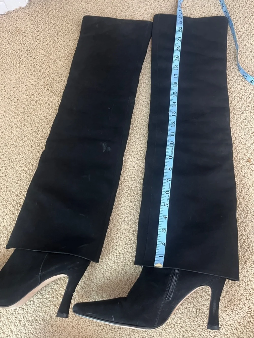 Calvin Luo Over the Knee Suede Fold Over Heeled Boots